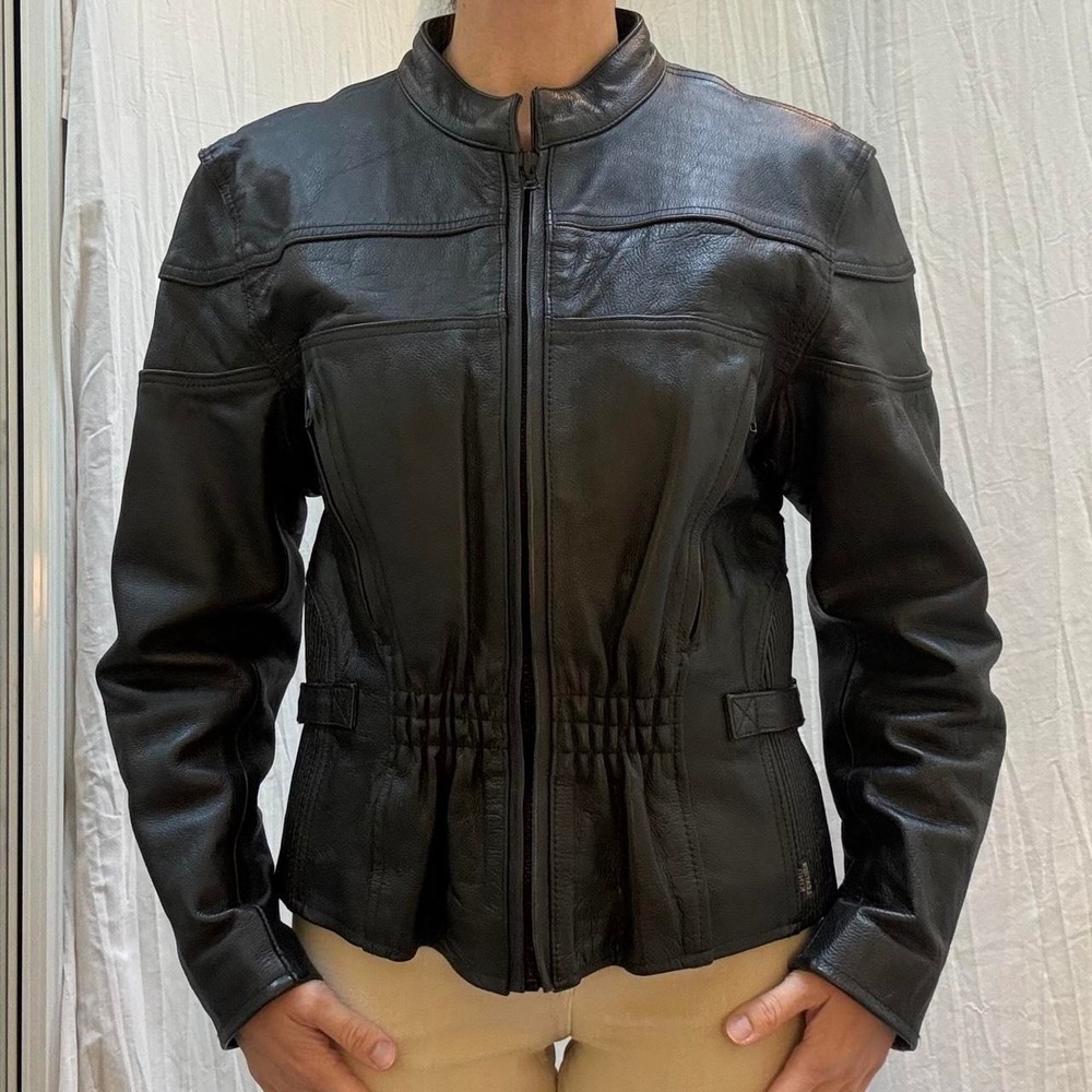 Leather King Black Leather Motorcycle Jacket Vintage 90s Small Biker Ladies